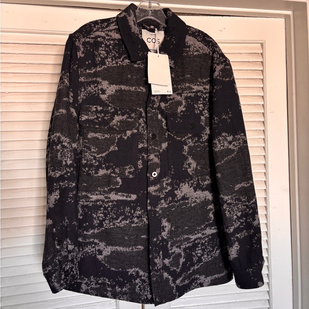 COS Men's Patterned Black and Gray Shirt Jacket